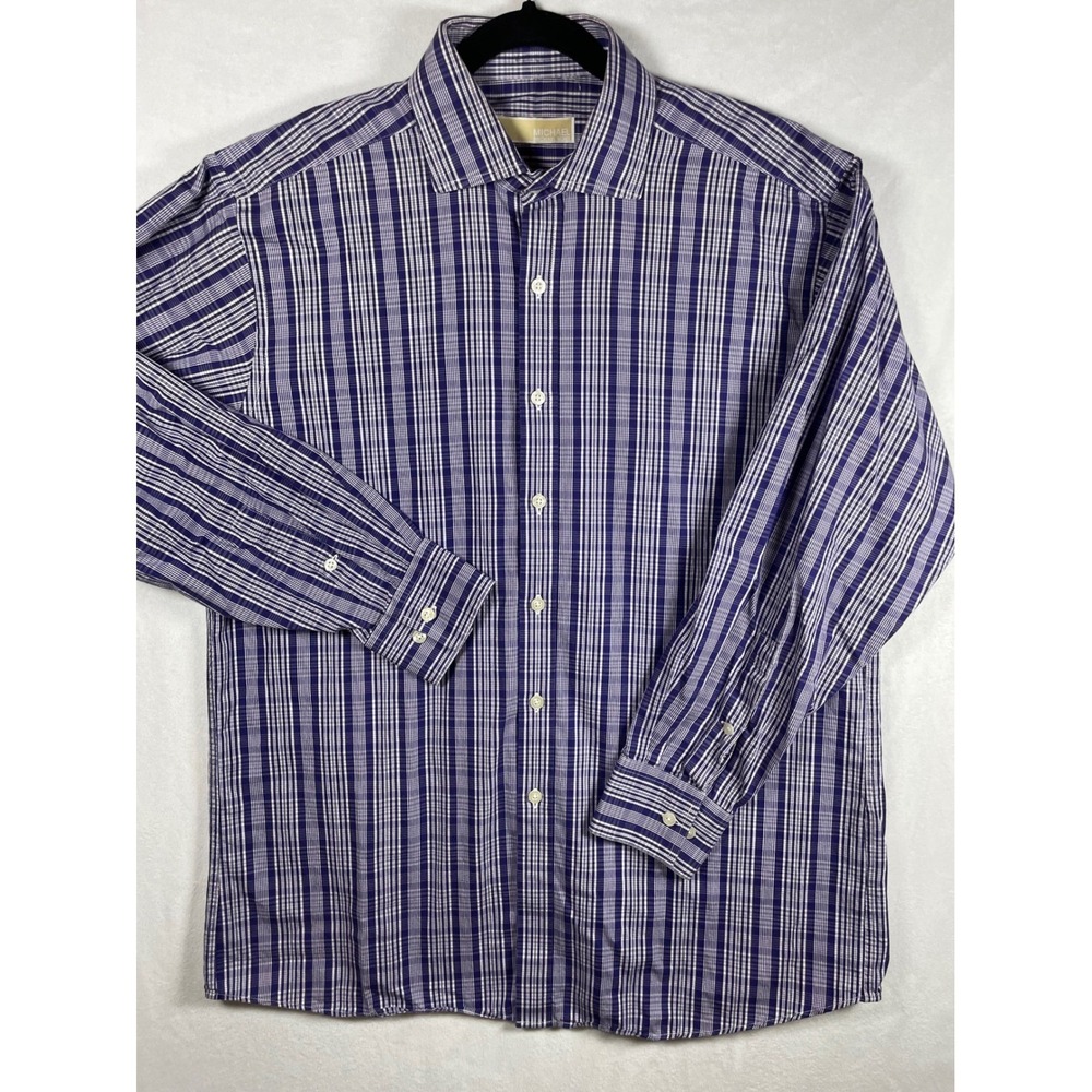 michael kors mens 100% cotton plaid button down 16 32/33 preppy old money - Picture 2 of 9